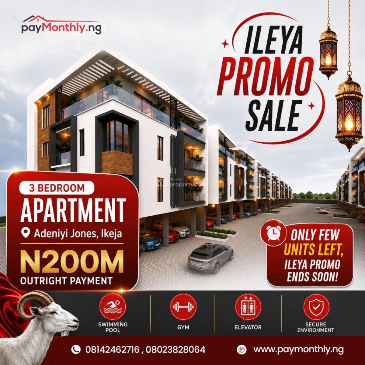 3 Bedroom Apartment with Swimming Pool, Gym, Elevator, Adeniyi Jones, Ikeja, Lagos, Self Contain (single Rooms) for Sale
