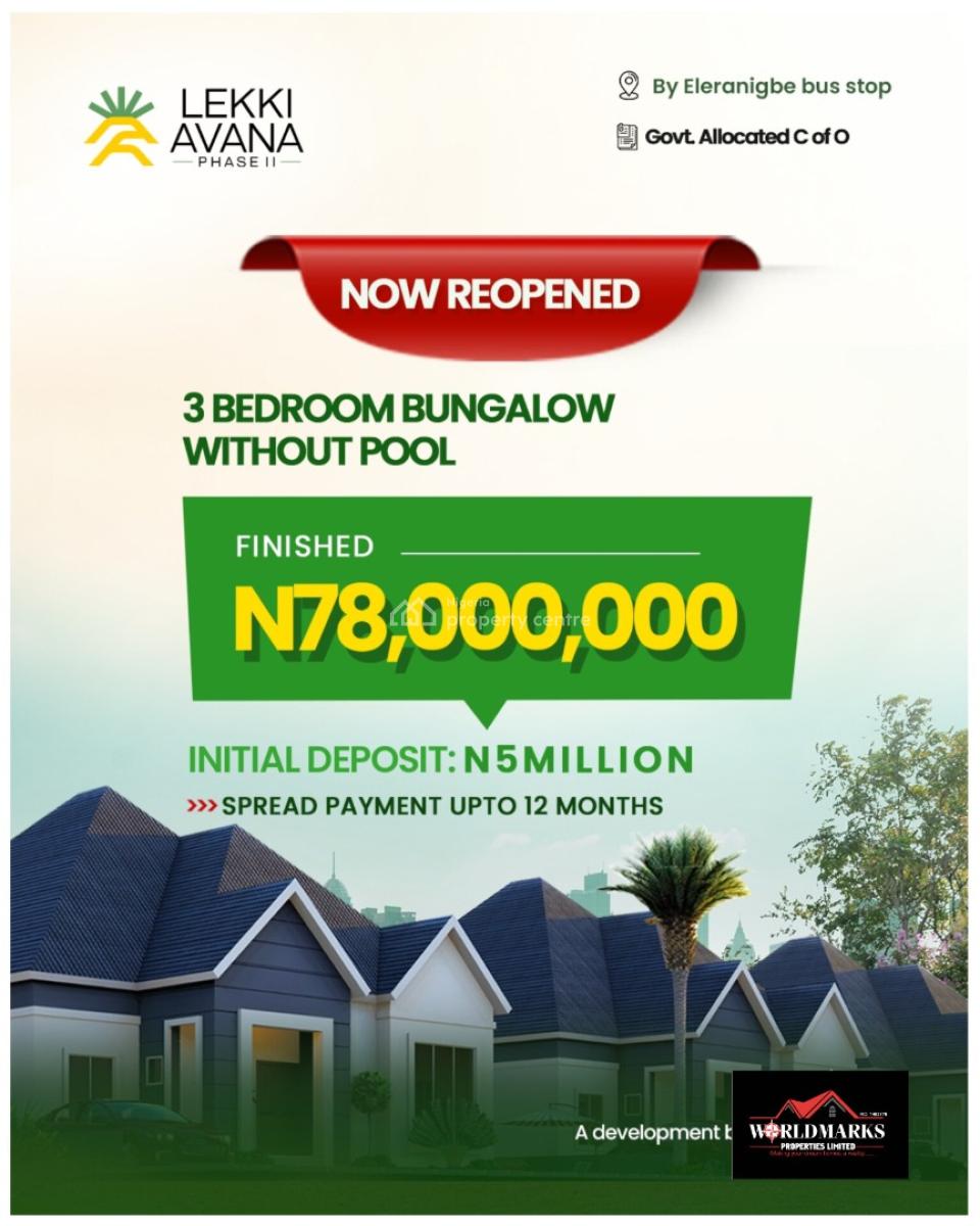 3 Bedroom Detached Bungalow with Bq, Lekki Avana Bungalows Elerengbe Road, Ibeju Lekki, Lagos, Detached Bungalow for Sale