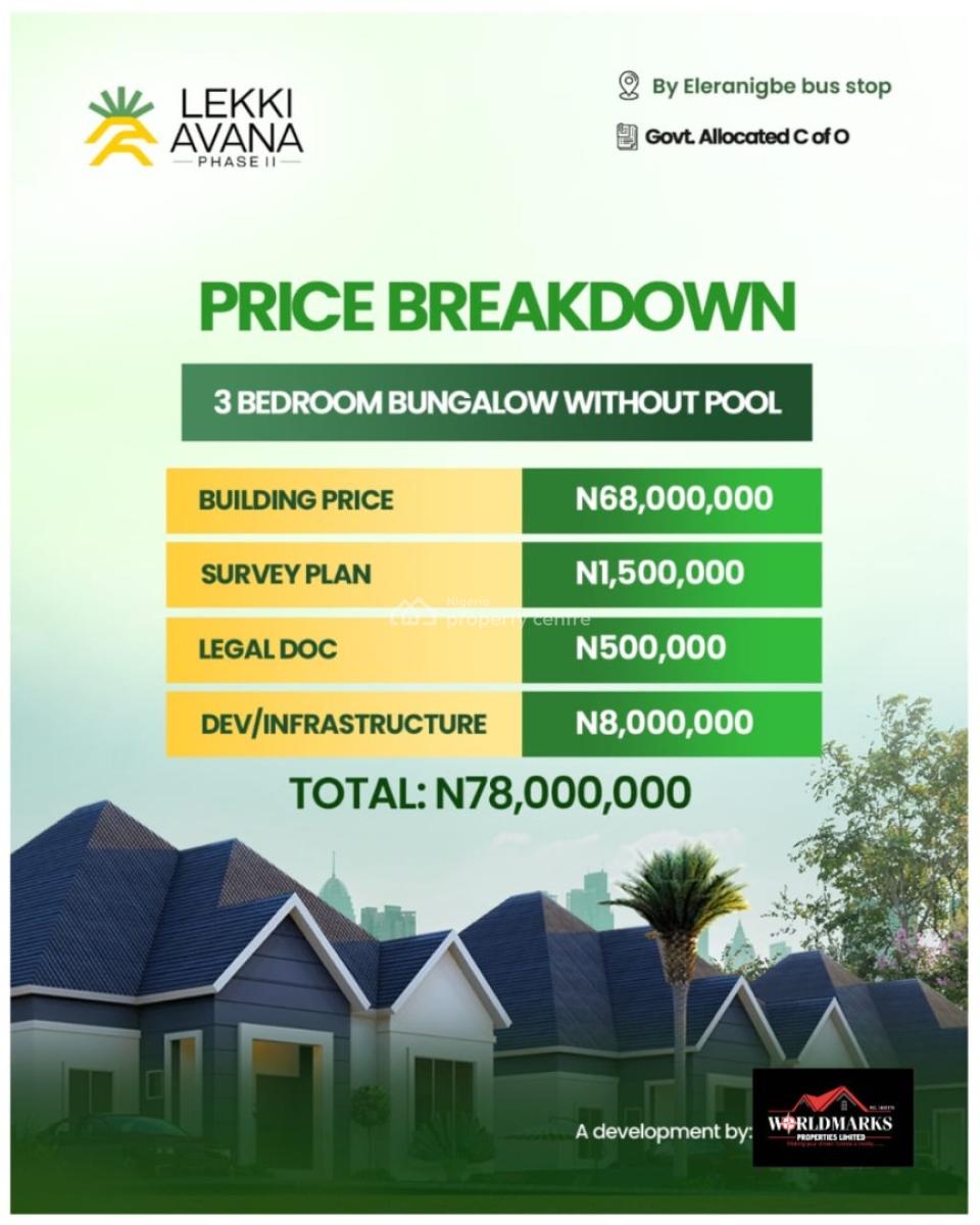 3 Bedroom Detached Bungalow with Bq, Lekki Avana Bungalows Elerengbe Road, Ibeju Lekki, Lagos, Detached Bungalow for Sale
