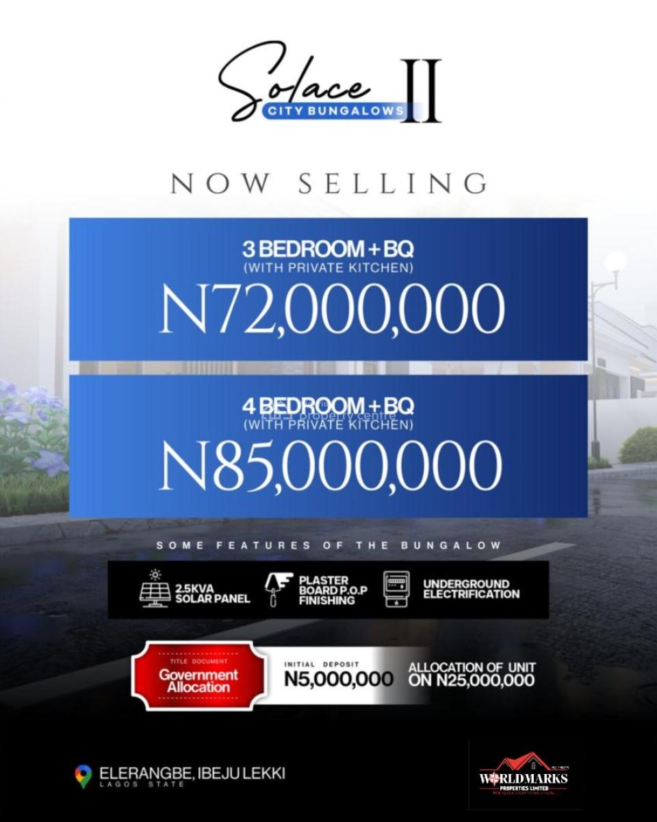 4 Bedroom Detached Bungalow with Bq, Solace City Bungalows Estate Phase 2 Elerengbe, Ibeju Lekki, Lagos, Detached Bungalow for Sale