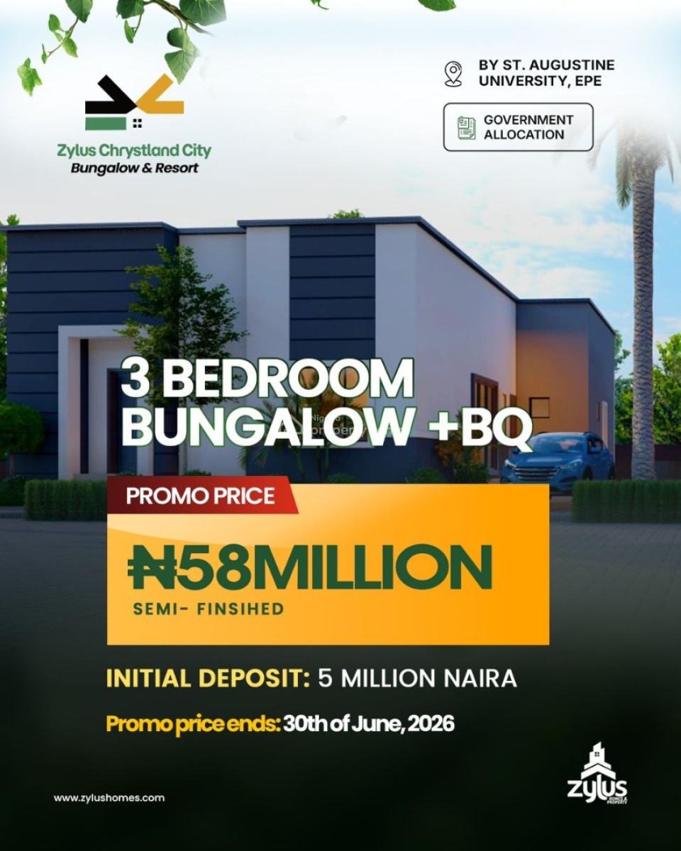 3 Bedroom Bungalow Plus Bq, Zylus Chrystland Bungalow & Resort, Epe, Lagos, Detached Bungalow for Sale