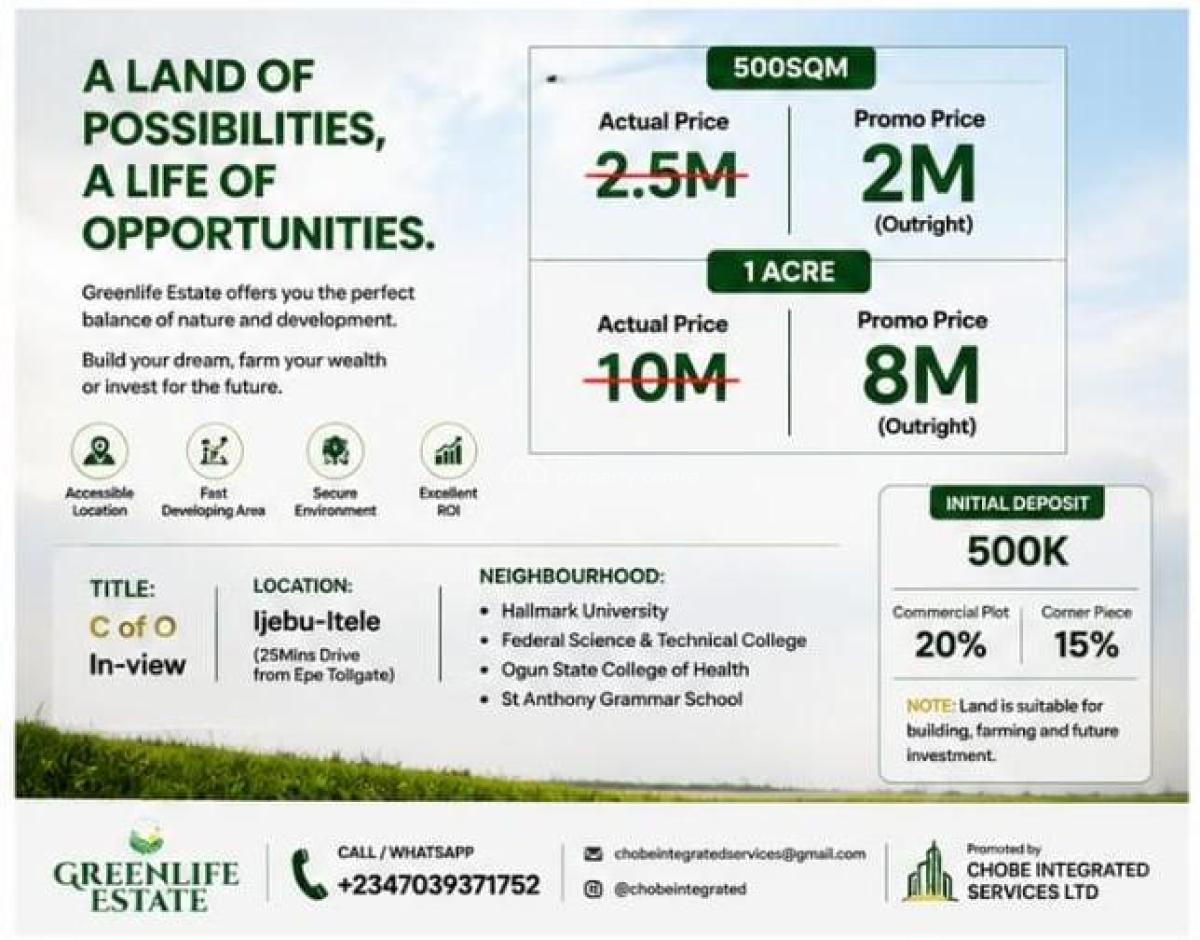 Invest in Acres of Affordable Dry Land, Green Life Estate Ijebu Itele, Ijebu East, Ogun, Mixed-use Land for Sale