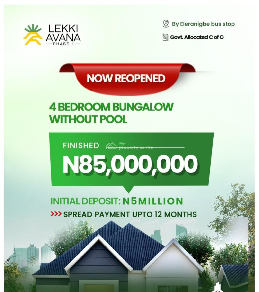 4bedroom Detached Bungalow with Bq, Lekki Avana Bungalows and Resorts Phase 2 Elerengbe Road, Ibeju Lekki, Lagos, Detached Bungalow for Sale