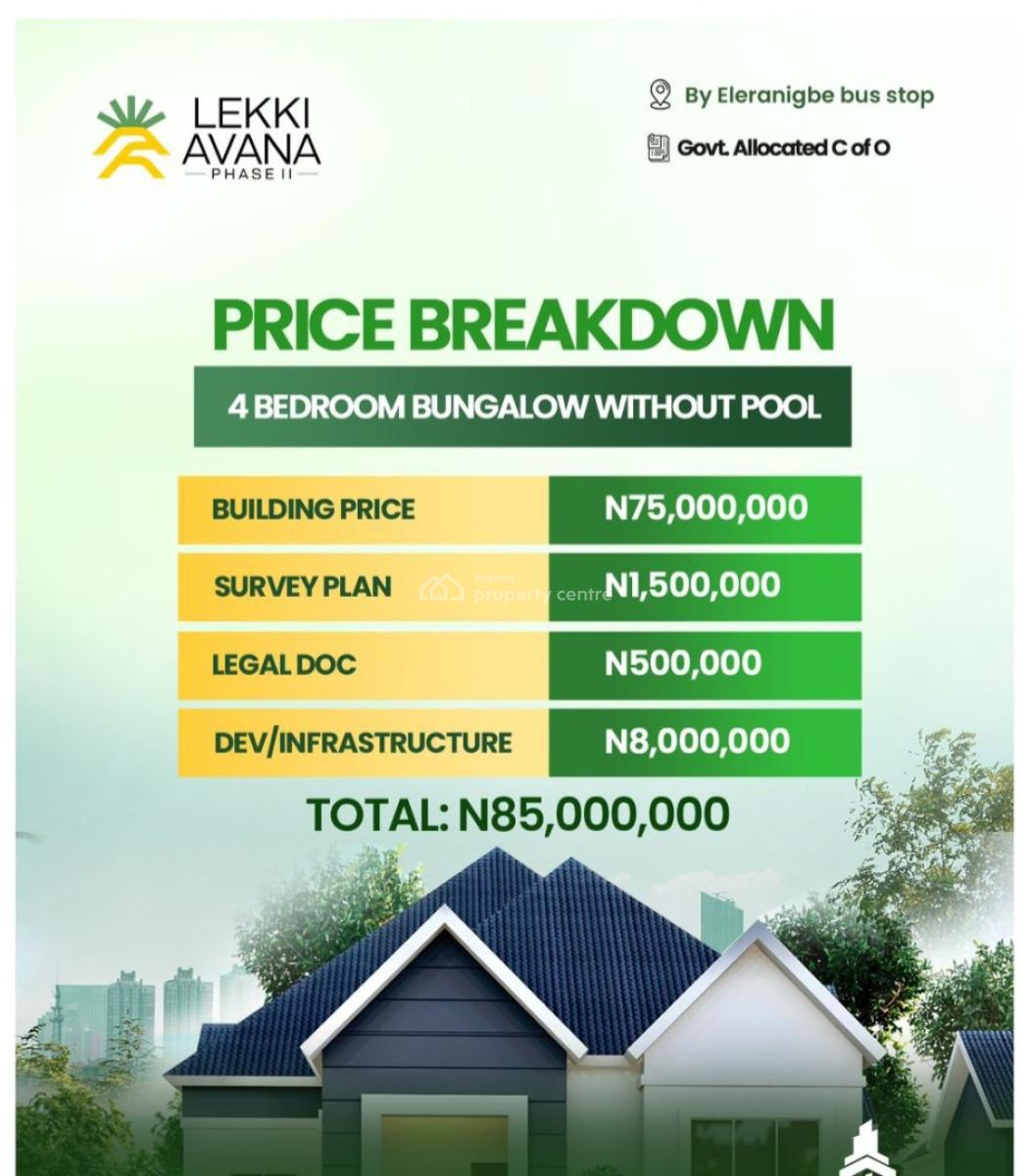 4bedroom Detached Bungalow with Bq, Lekki Avana Bungalows and Resorts Phase 2 Elerengbe Road, Ibeju Lekki, Lagos, Detached Bungalow for Sale