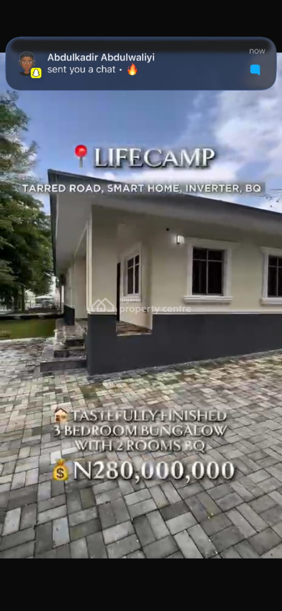 Lifecamp Listing ️   3 Bedroom Bungalow with 2 Rooms Bq Up, Life Camp, Abuja, House for Sale
