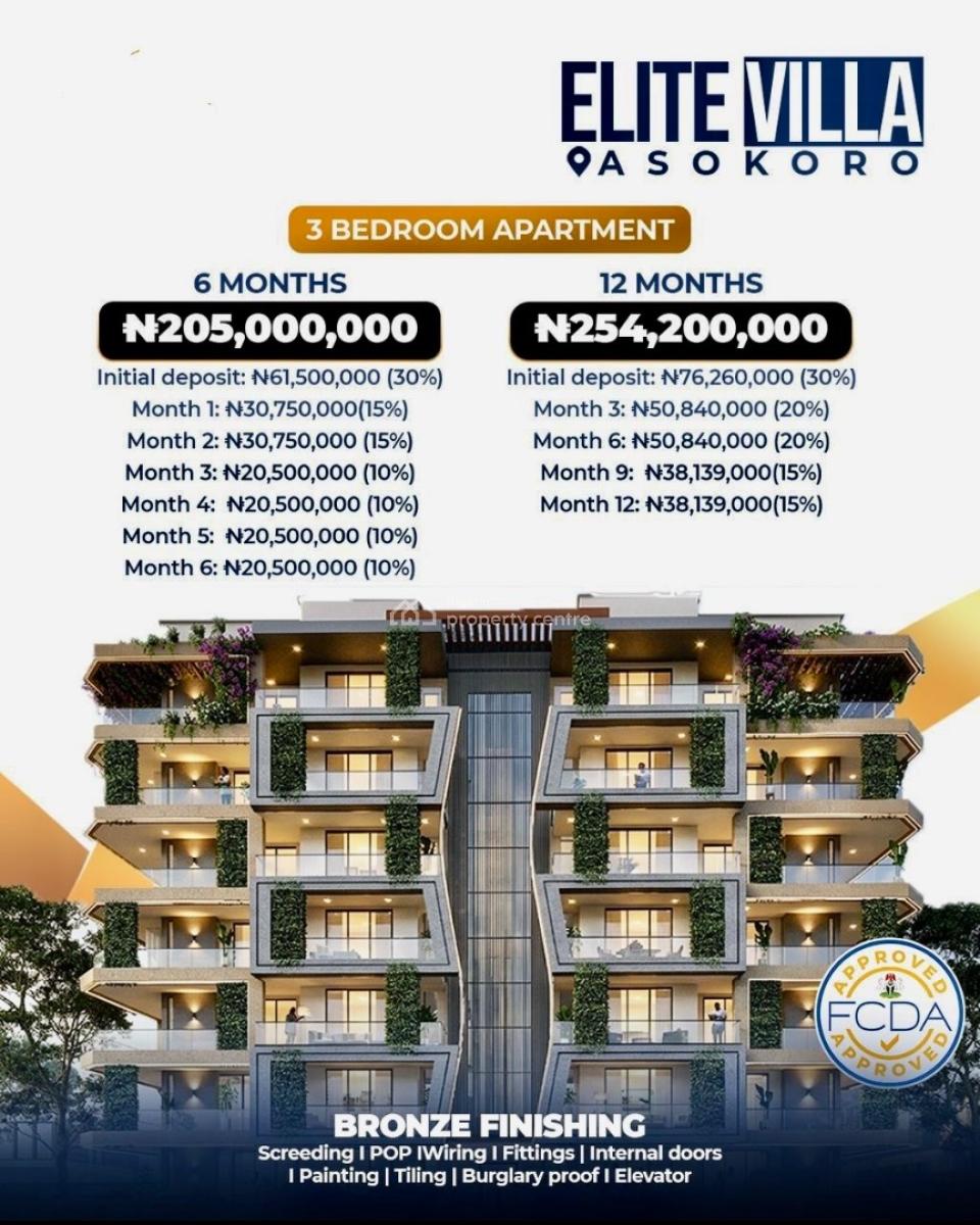 Off-plan 2 & 3 Bedroom, Tarred Road, Asokoro District, Abuja, Flat / Apartment for Sale