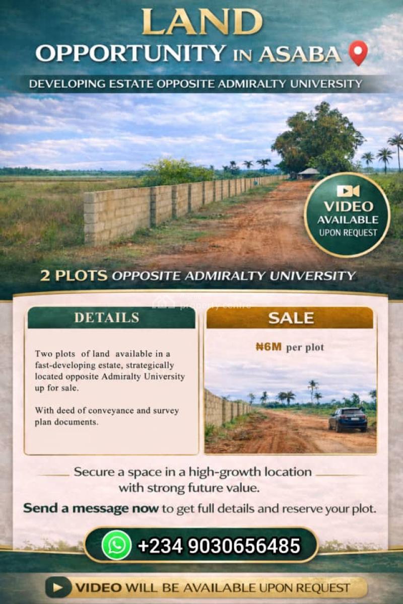 Available 2 Plots of Dry Land Opposite, Umw-ezeagwu Opposite Admiralty University, Oshimili North, Delta, Mixed-use Land for Sale