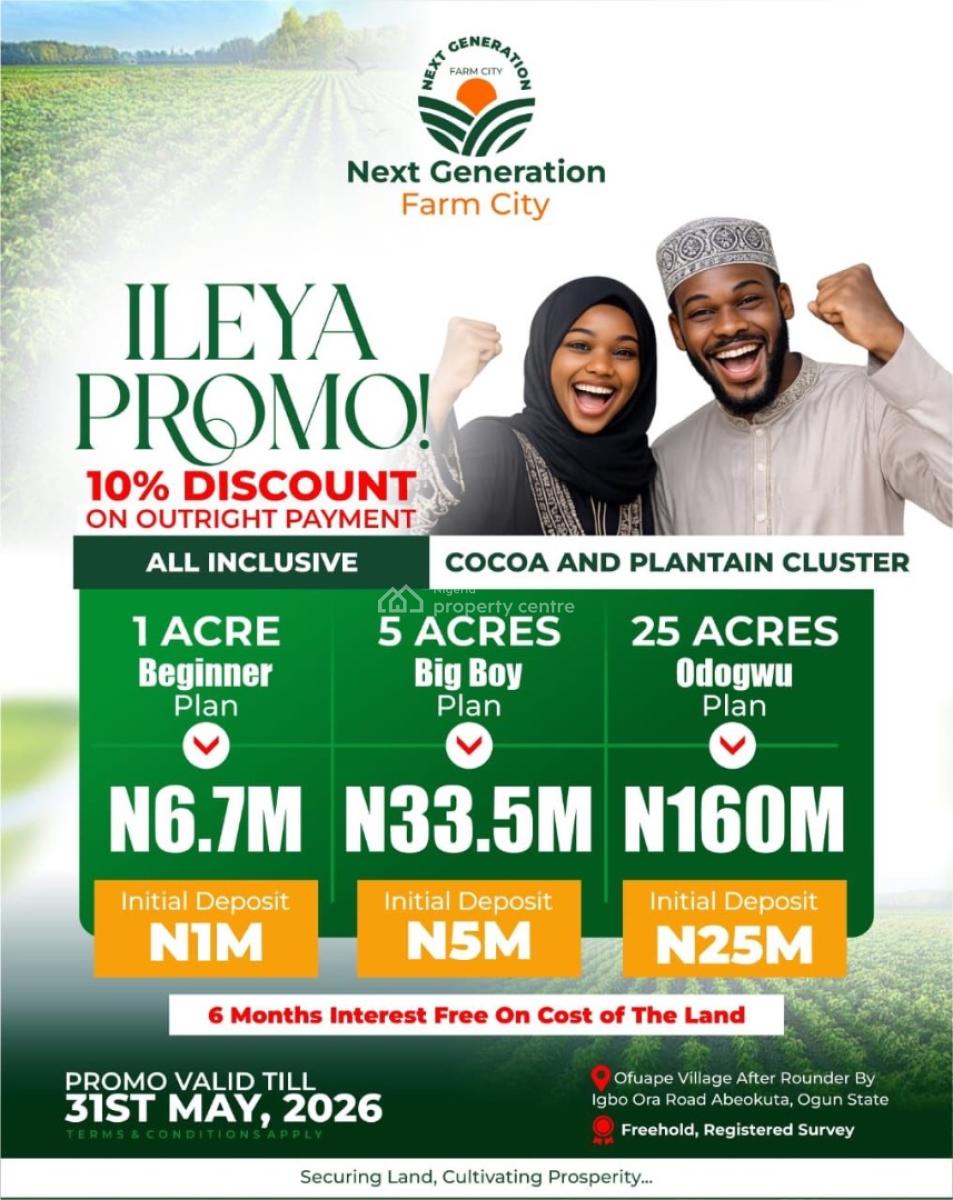 Own Productive Farmland in Ogun State  10% Ileya Discount, Next Generation Farm City , Ofuape Village in a Secured Estate, Abeokuta South, Ogun, Mixed-use Land for Sale