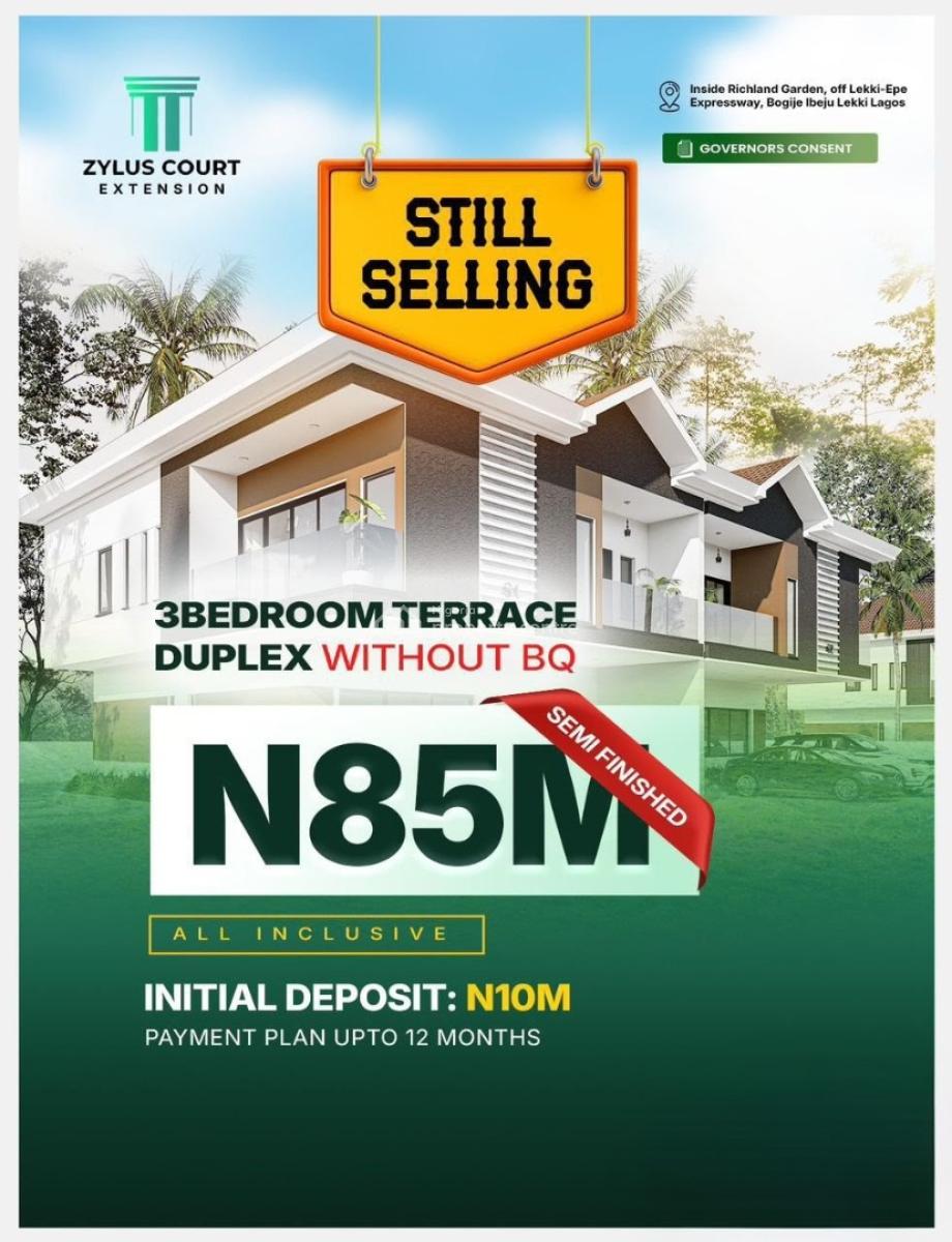 Luxury 3 Bedroom Semi-finished Duplexes in a Prime Estate, Zylus Court Extension / Richland Garden, Bogije, Ibeju Lekki, Lagos, Detached Duplex for Sale