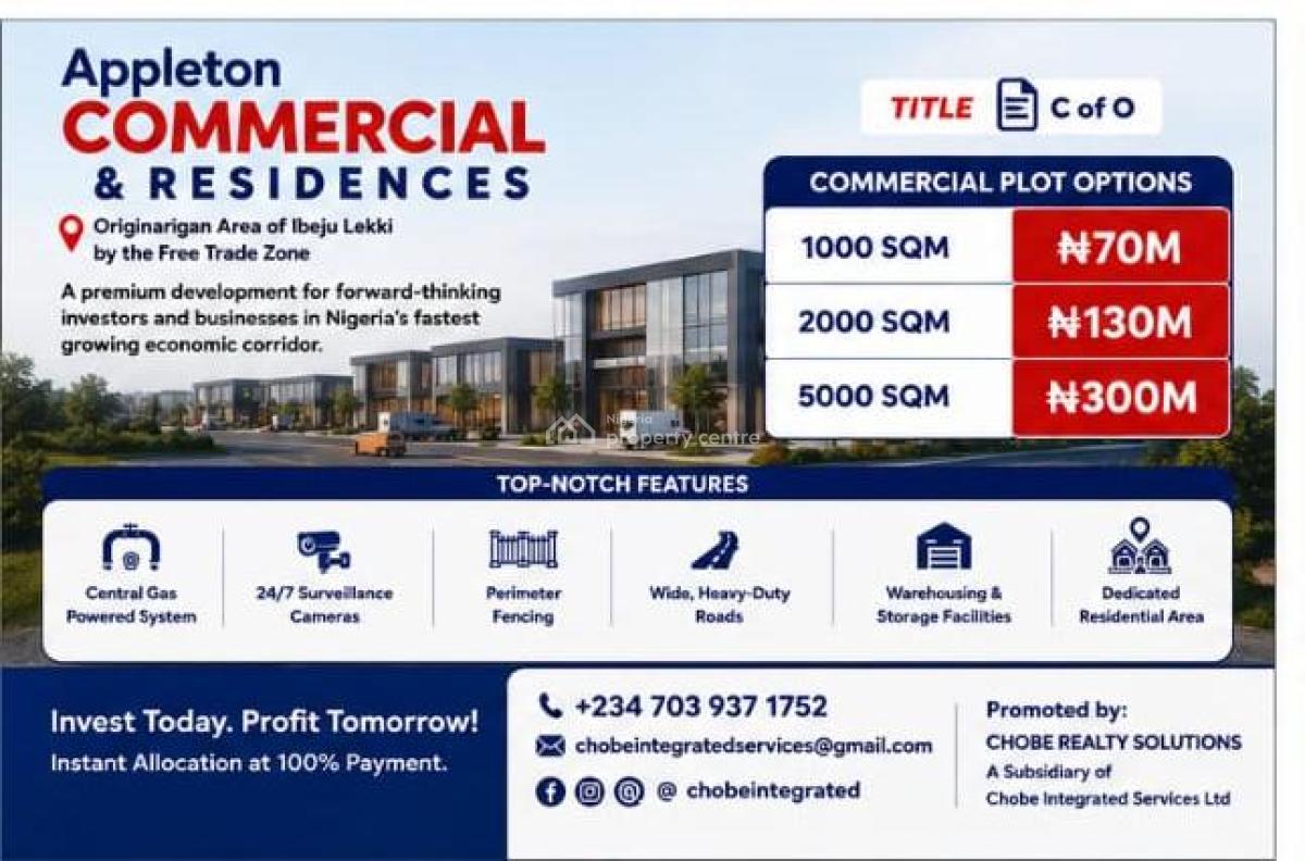C of O Land at Free Trade Zone, Appleton Estate Originarigan Area, Ibeju Lekki, Lagos, Mixed-use Land for Sale