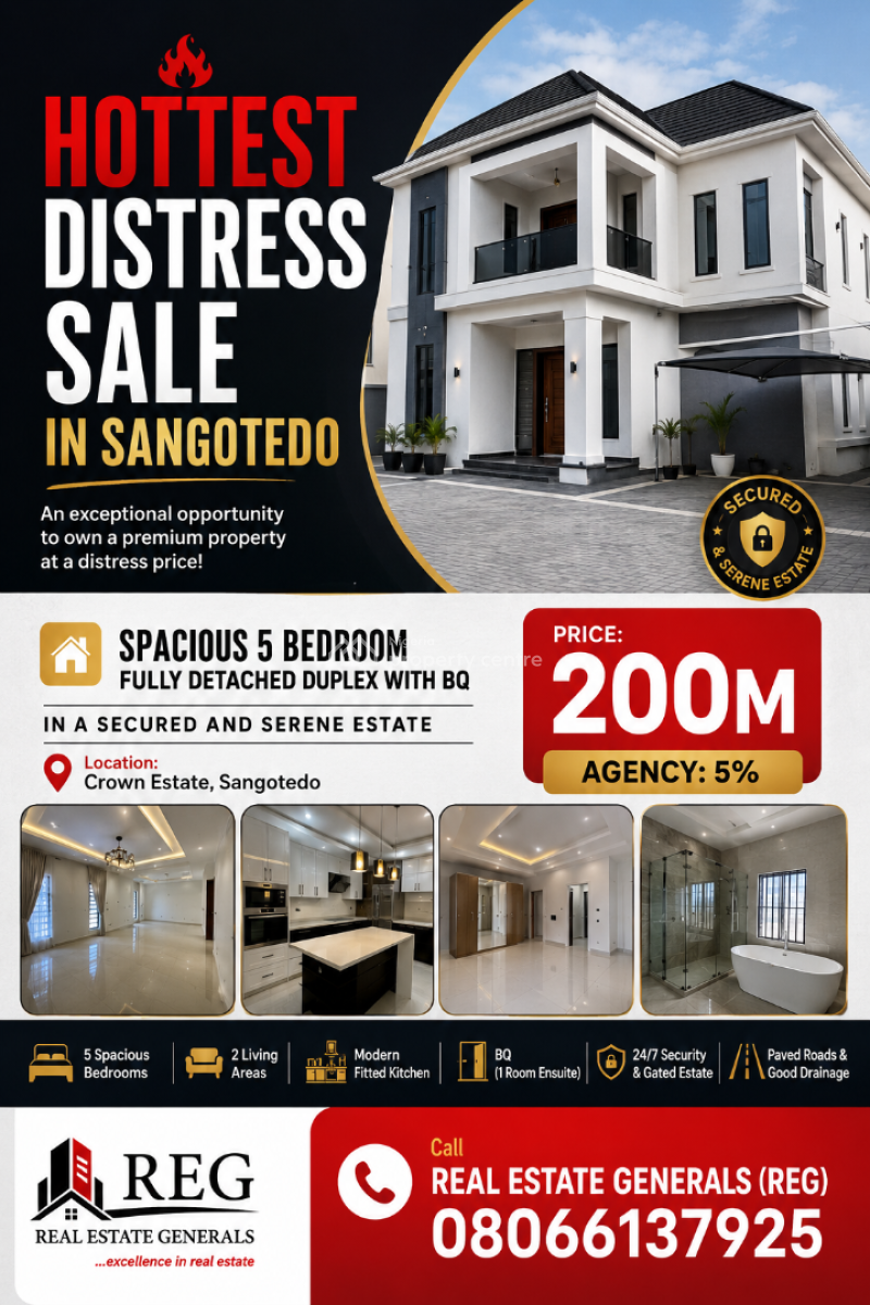 5 Bedroom Fully Detached Duplex with Bq  in Secured Estate, Crown Estate, Sangotedo, Ajah, Lagos, Detached Duplex for Sale
