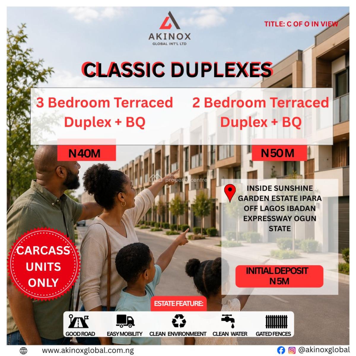 3 Bedroom Terrace Duplex with Bq, Classic Duplexes Inside Sunshine Garden Estate After Ogere Resort, Obafemi Owode, Ogun, Terraced Duplex for Sale