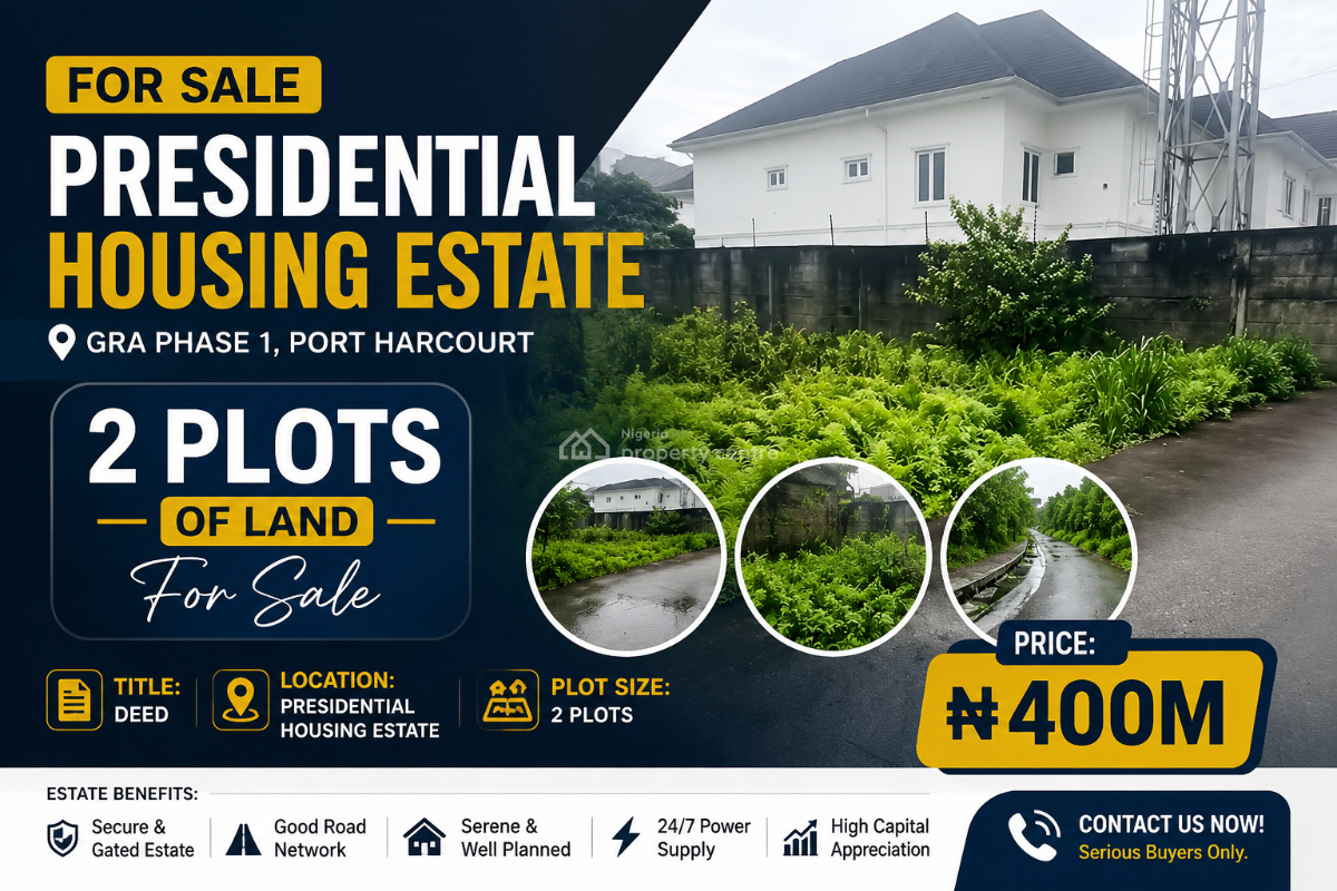 Secure 2 Prime Plots, Presidential Housing Estate, Gra Phase 1, Port Harcourt, Rivers, Residential Land for Sale