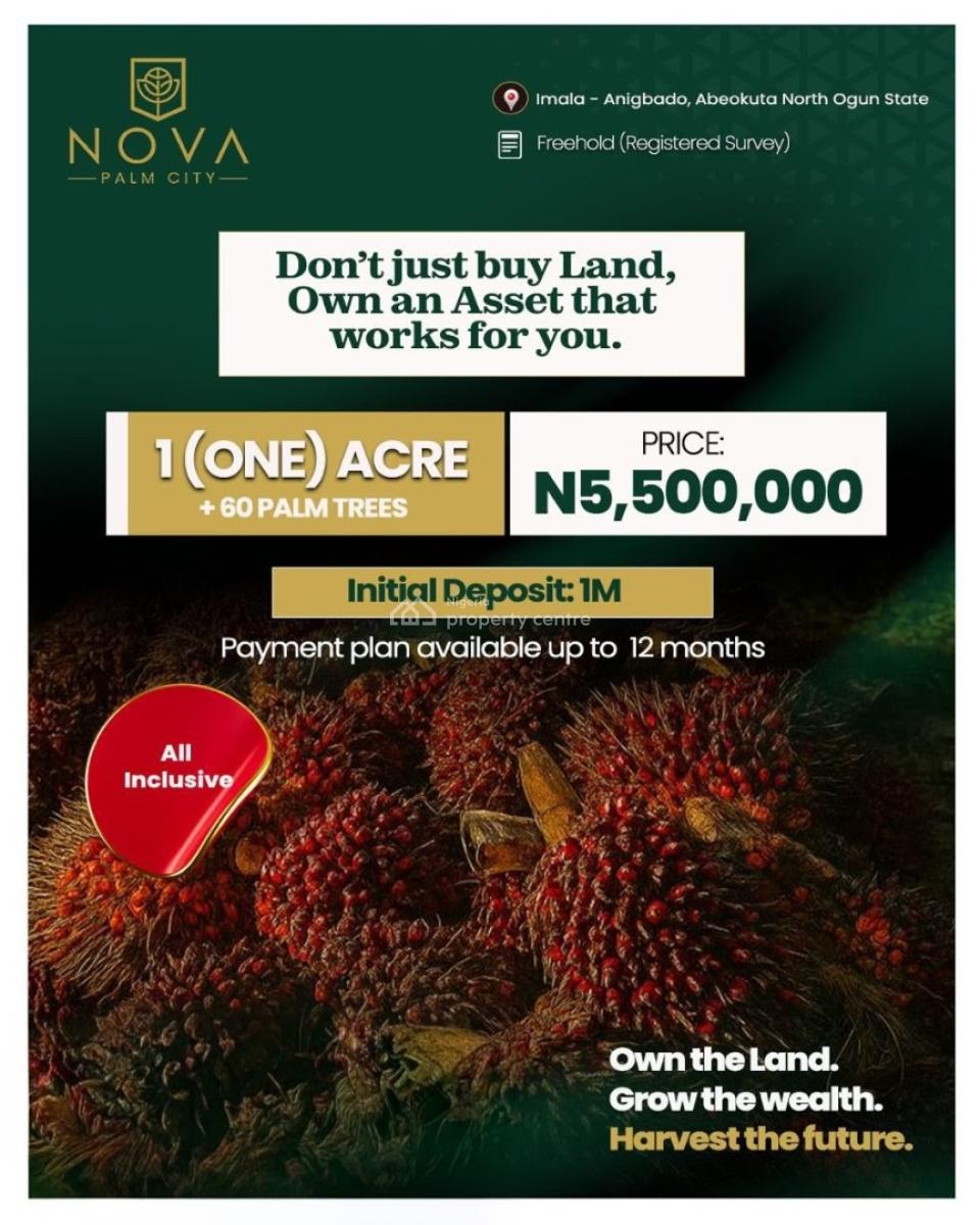 Agricultural Farmland a Professionally Managed Agro Investment Estate, Nova Palm City / Imala Anigbado, Abeokuta North, Ogun, Commercial Land for Sale