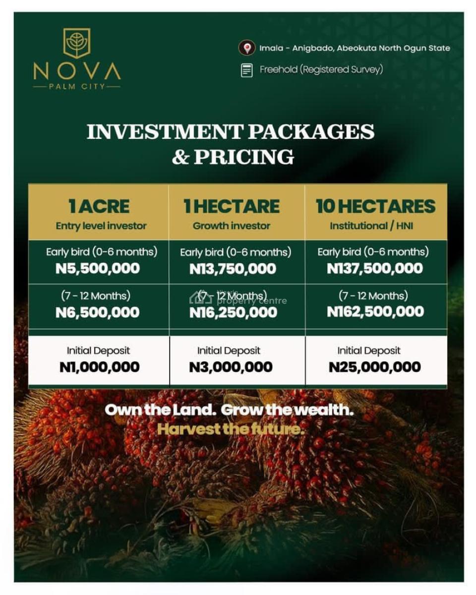 Agricultural Farmland a Professionally Managed Agro Investment Estate, Nova Palm City / Imala Anigbado, Abeokuta North, Ogun, Commercial Land for Sale