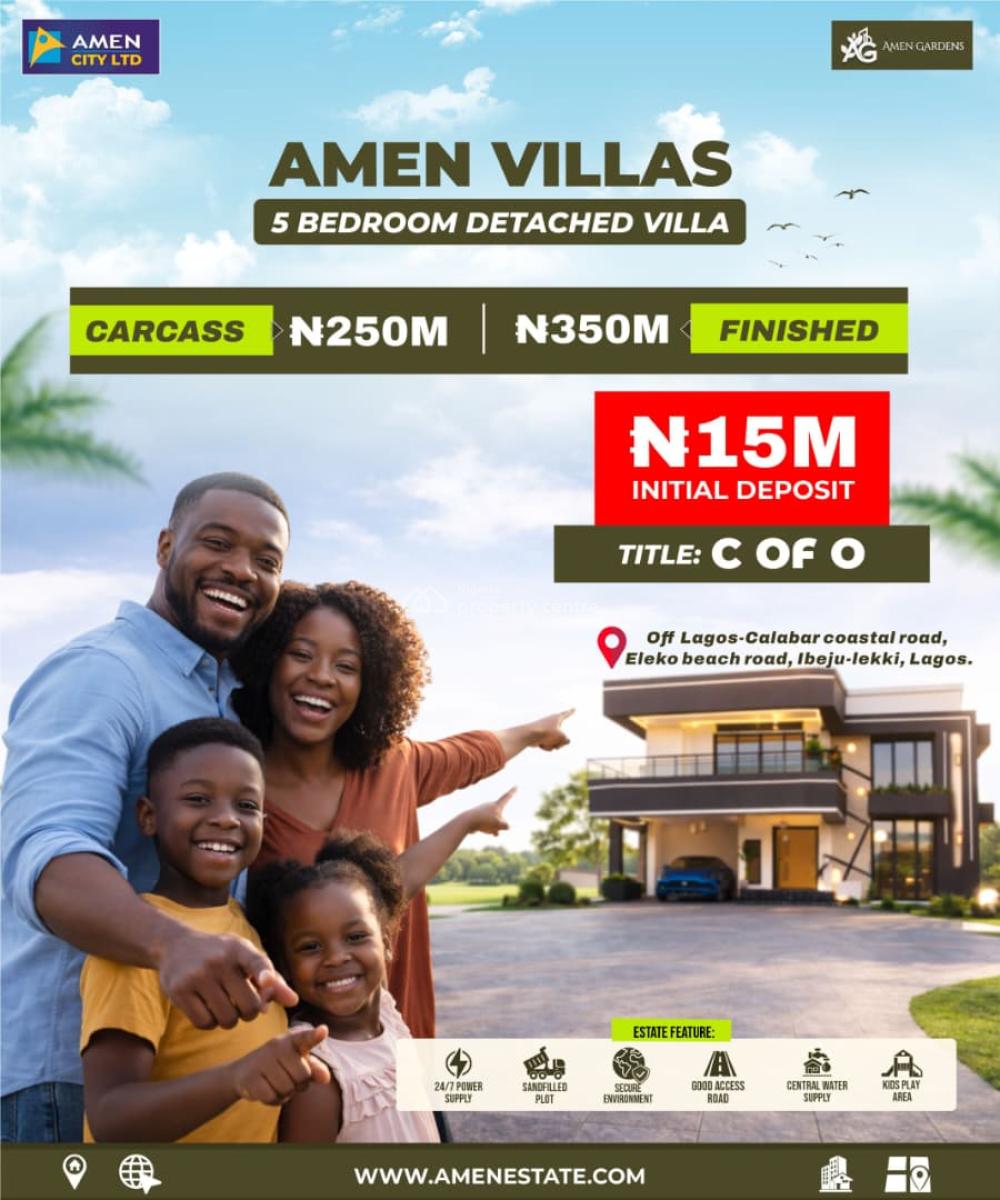 Off Plan 5 Bedroom Detached Villa House, Off The New Lagos Calaber Coastal Road, Ibeju Lekki, Lagos, House for Sale