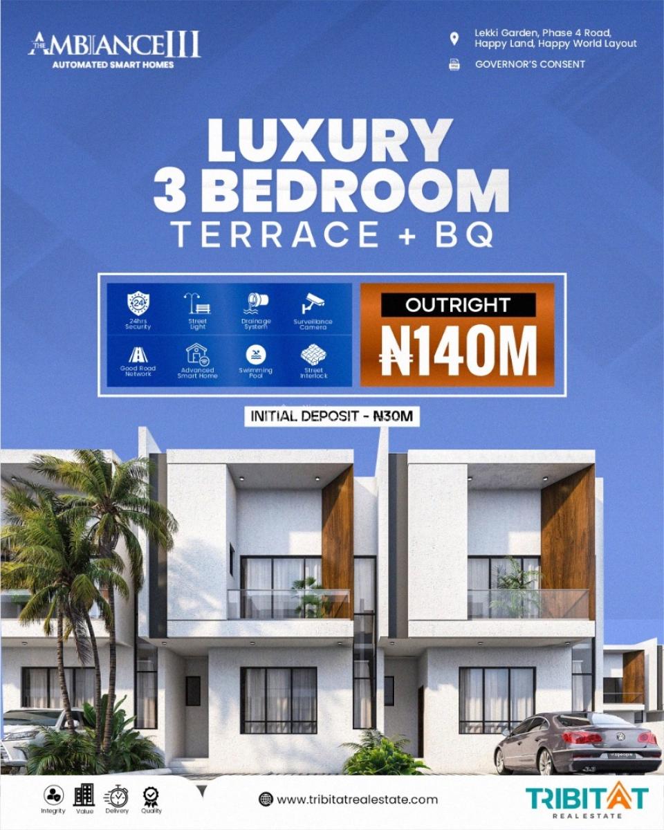 Luxury 3 Bedroom Terrace, Lekki Garden, Phase 4 Road, Happy Land, Happy World Layout, Lekki, Lagos, Terraced Duplex for Sale