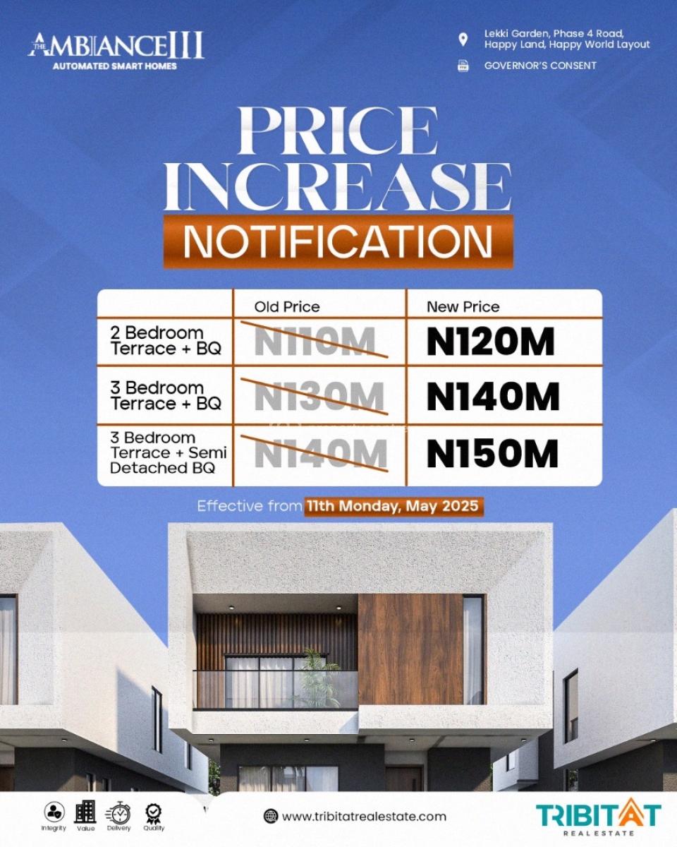 Luxury 3 Bedroom Terrace, Lekki Garden, Phase 4 Road, Happy Land, Happy World Layout, Lekki, Lagos, Terraced Duplex for Sale