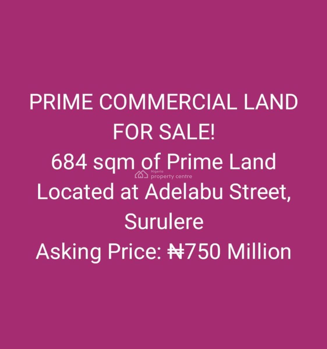 Prime Commercial Land, Adelabu Street, Surulere, Lagos, Commercial Property for Sale