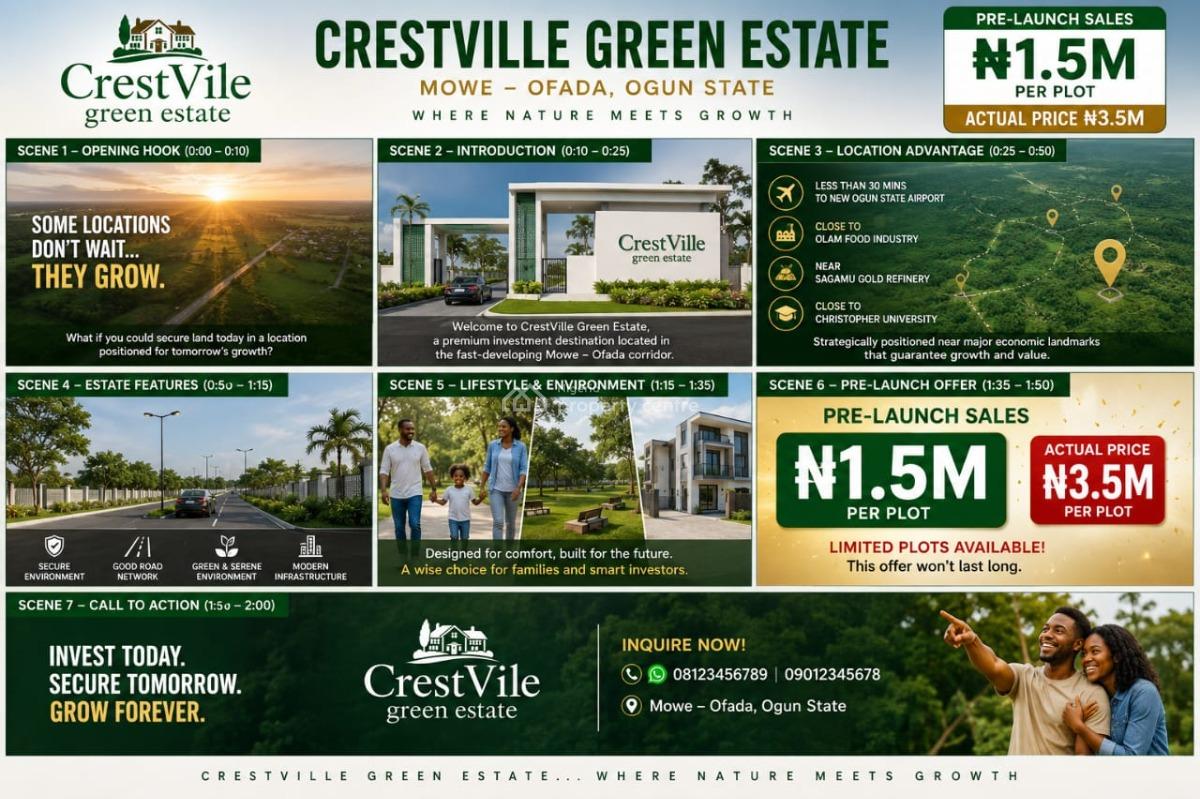 Residential Land, Crestville Green Estate Close to Olam Food Industry,pre Launch Sales, Mowe Ofada, Ogun, Residential Land for Sale