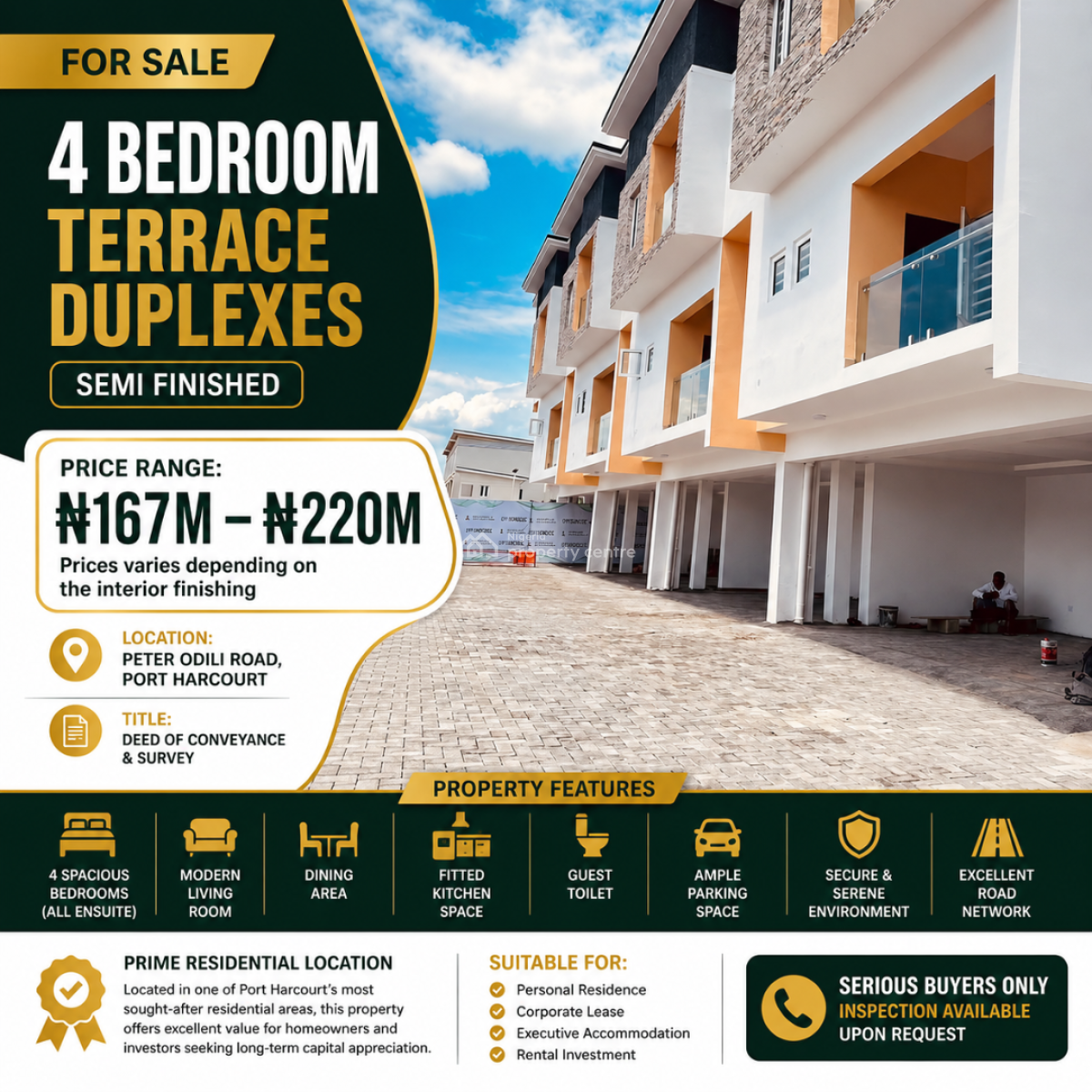 4 Bedroom Terrace Duplexes  Peter Odili Road, Peter Odili Road., Port Harcourt, Rivers, Terraced Duplex for Sale
