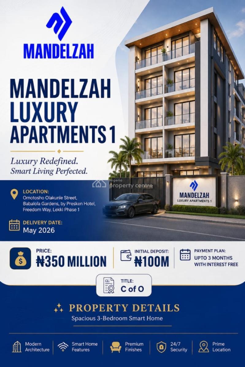 Spacious 3-bedroom Smart Home Apartment, Mandelzah Luxury Apartments 1, Freedom Way,, Lekki Phase 1, Lekki, Lagos, Flat / Apartment for Sale