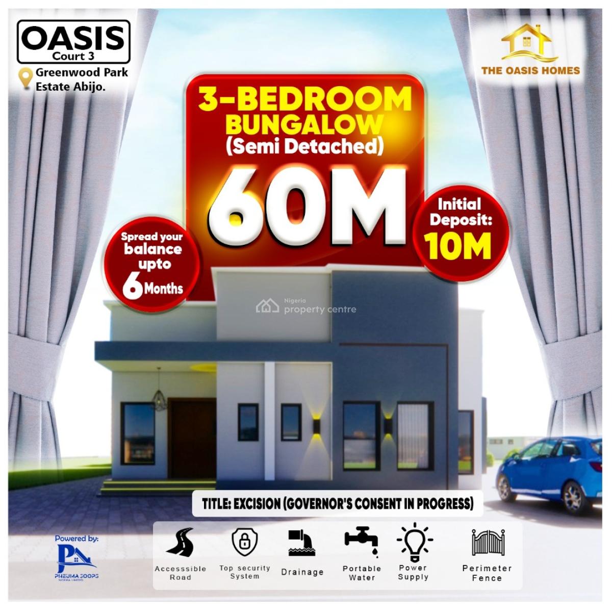 Oasis Court 3-bedroom Bungalow, Greenwood Park, Abijo, Lekki, Lagos, Semi-detached Bungalow for Sale