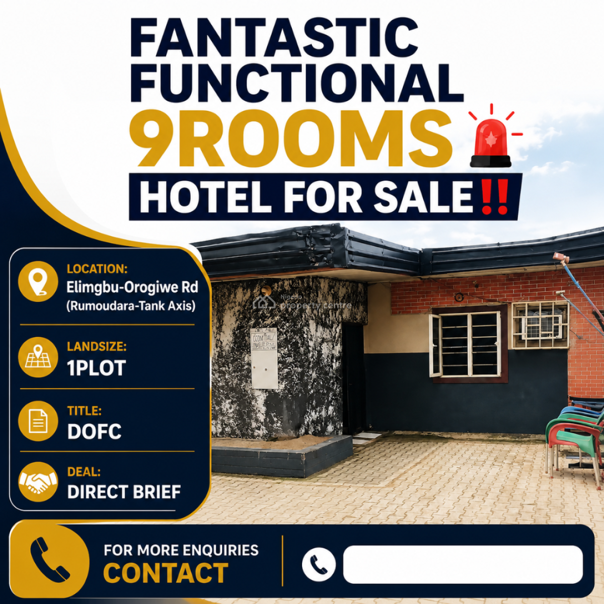 Fantastic Functional 9 Rooms Hotel, Elimgbu - Orogiwe Road ( Rumoudara - Tank Axis), Port Harcourt, Rivers, Hotel / Guest House for Sale