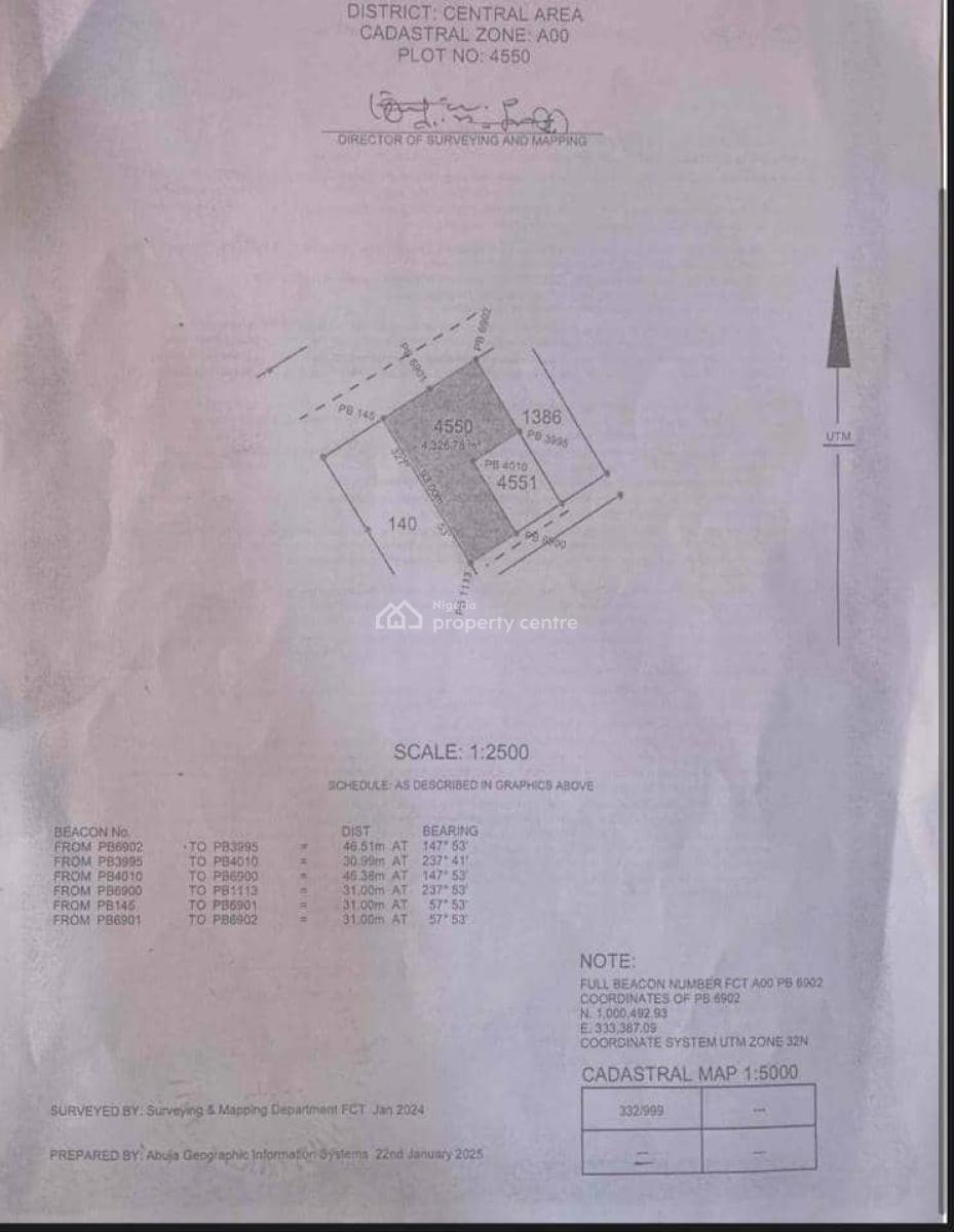 Fenced & Empty Strategic 4500sqm of Commercial Land with Cofo Opp Nba, Directly Opposite Nba, Beside Pdp Building, on Muhammadu Buhari Way, Central Business District, Abuja, Commercial Land for Sale