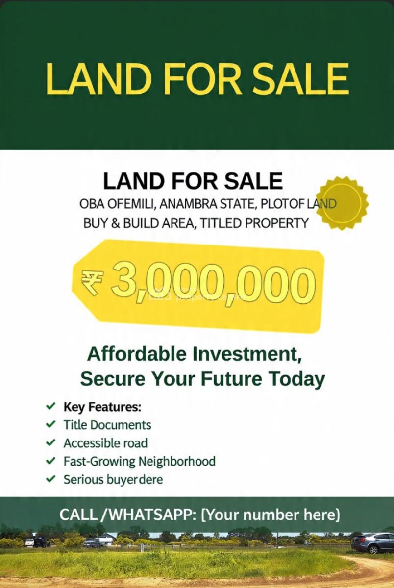 Dry Land in a Fast Developing Area, Oba Ofemili, Awka, Anambra, Land for Sale
