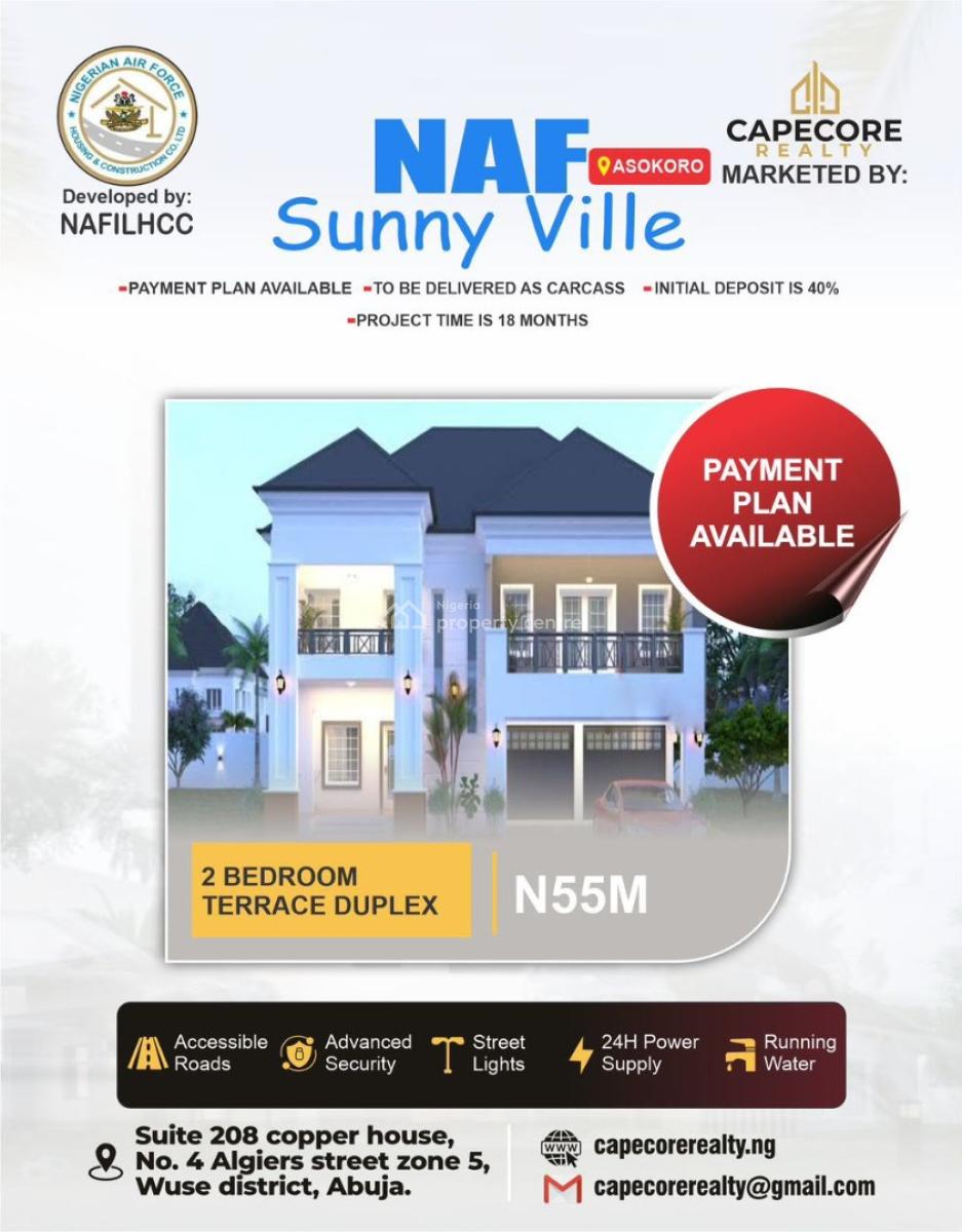 2 Bedroom Terraced Duplex Carcass, Nigeria Airforce Estate, Asokoro District, Abuja, Terraced Duplex for Sale