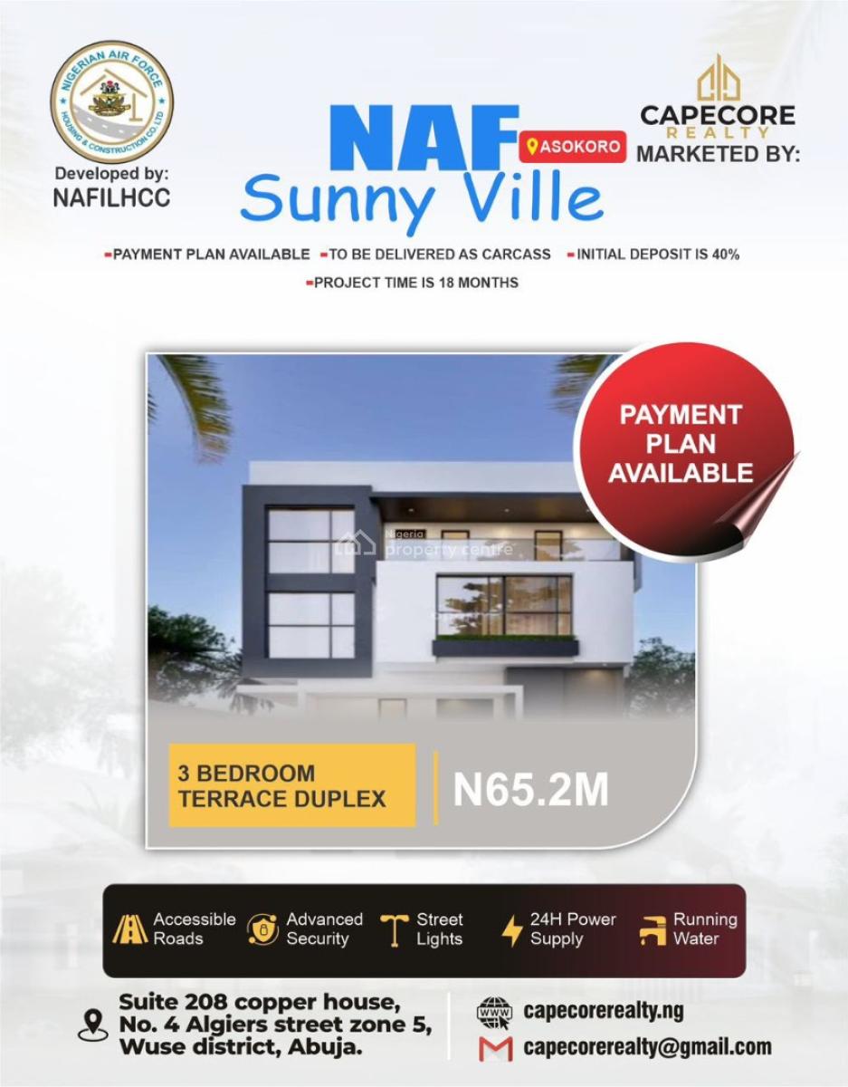 3 Bedroom Terrace Duplex Carcass, Nigeria Airforce Estate, Asokoro District, Abuja, Terraced Duplex for Sale