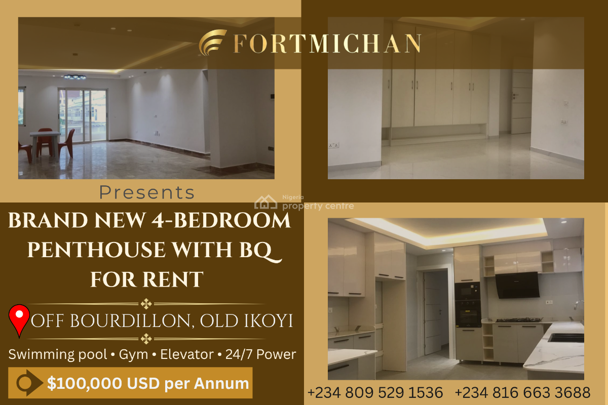 Brand New 4-bedroom Penthouse with Bq, Off Bourdillon Road, Old Ikoyi, Ikoyi, Lagos, Flat / Apartment for Rent