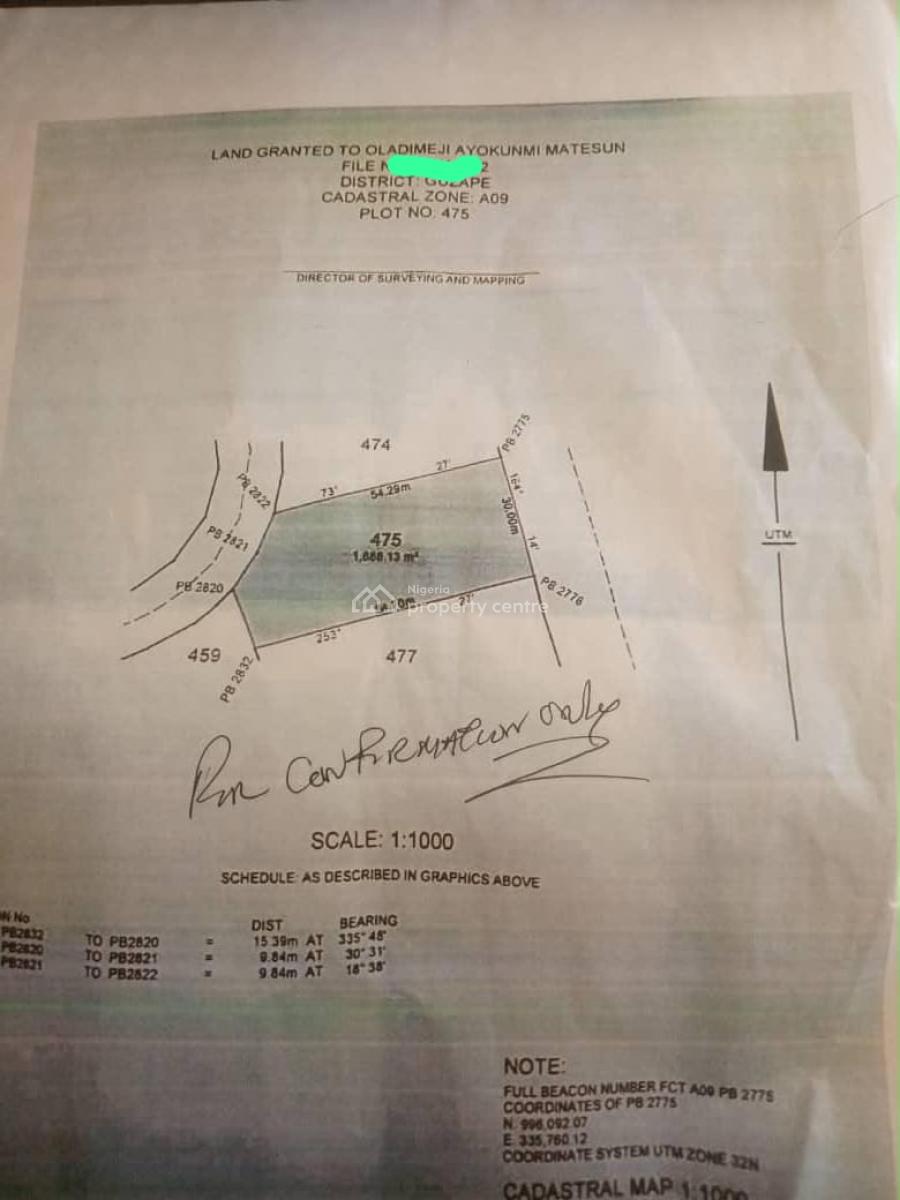 1888sqm of a Residential Land in Guzape, Guzape District, Abuja, Residential Land for Sale