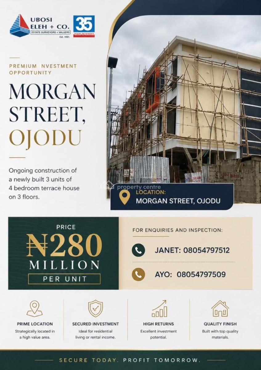 Newly Built 3 Units of 4 Bedroom Terrace House on 3 Floors., Morgan Street, Ojodu, Lagos, Terraced Duplex for Sale