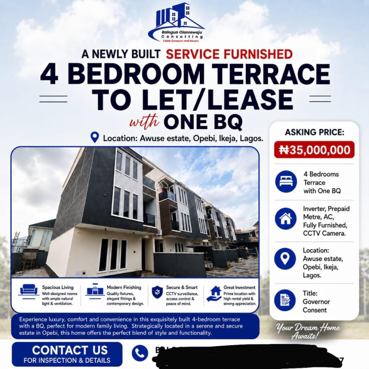 Newly Built, Furnished & Serviced 4 Bedroom Terrace Duplex & Bq, Awuse Estate, Opebi, Ikeja, Lagos, Terraced Duplex for Rent