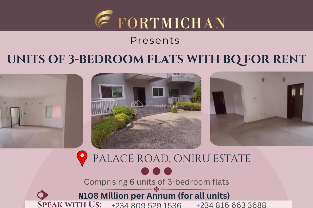 6 Units of 3 Bedroom Apartments with Bq, Palace Road, Oniru, Victoria Island (vi), Lagos, Block of Flats for Rent