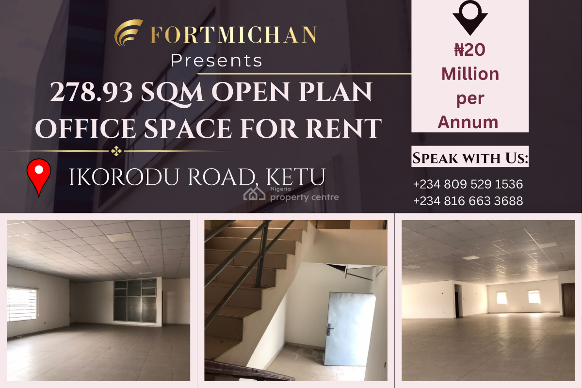 278.93 Sqm Open Plan Office Space, Ikorodu Road, Ketu, Lagos, Office Space for Rent