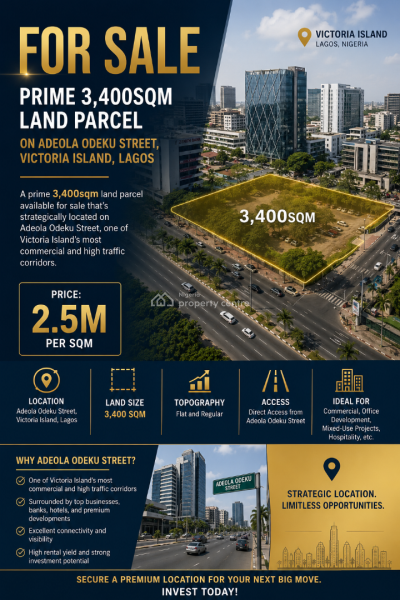 a Prime 3400sqm Parcel of Land Available in a Strategic Location, Adeola Odeku Street, Victoria Island (vi), Lagos, Mixed-use Land for Sale