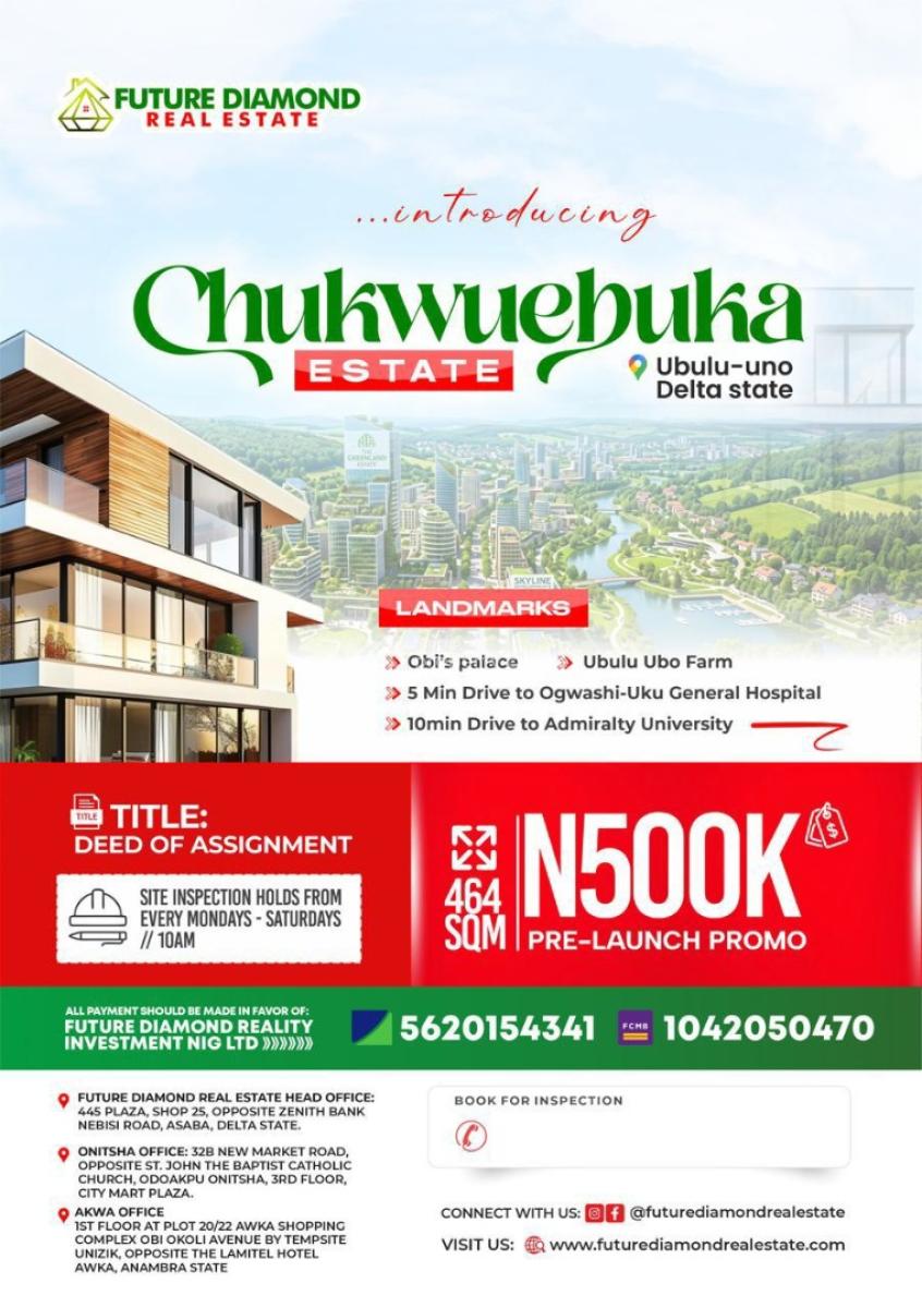 Mixed Use Land, * Chukwuebuka Estate* Ubulu Uno*close to Obis Palace*, Aniocha South, Delta, Mixed-use Land for Sale