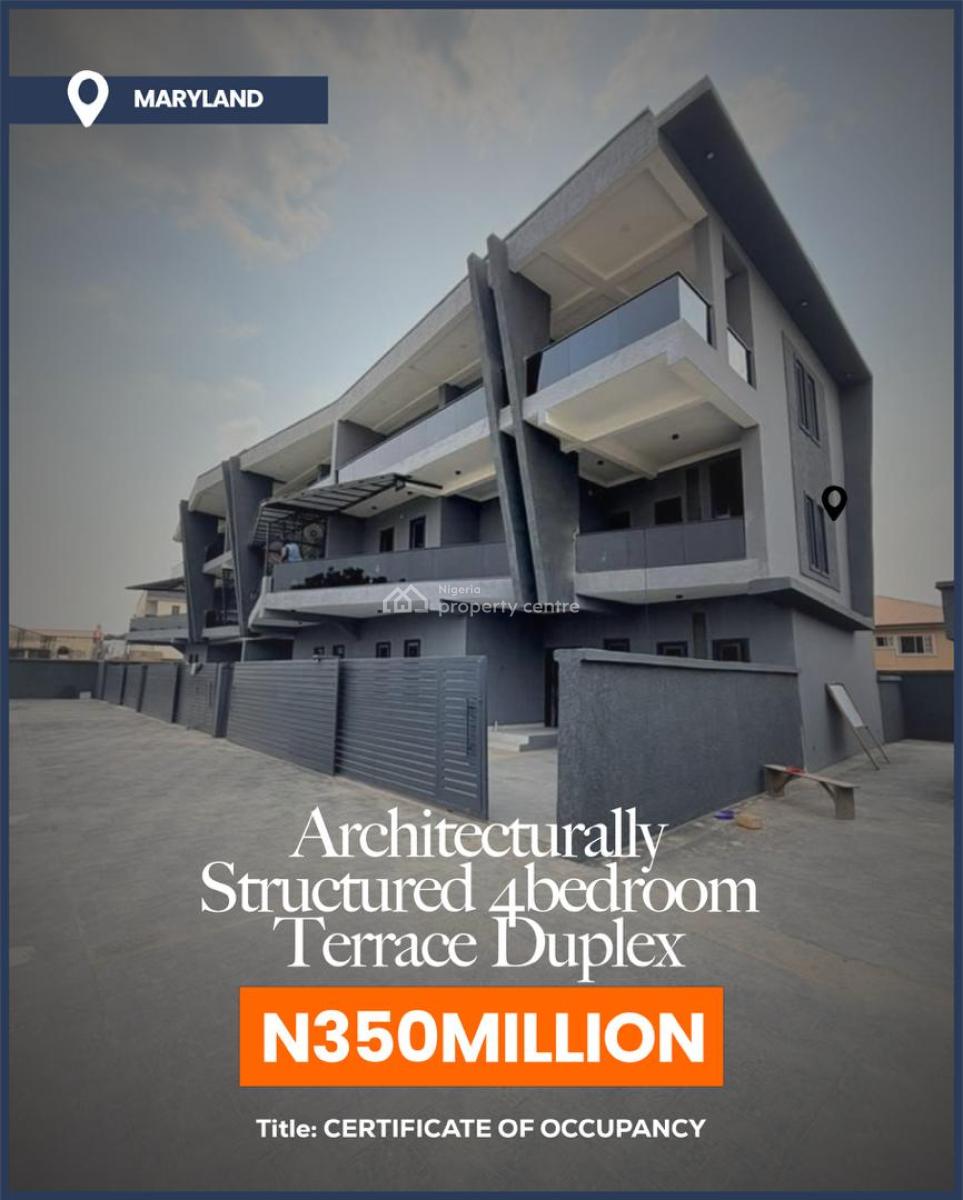 Architecturally Designed 4 Bedroom Terrace Duplex, Ikeja, Maryland, Lagos, Terraced Duplex for Sale