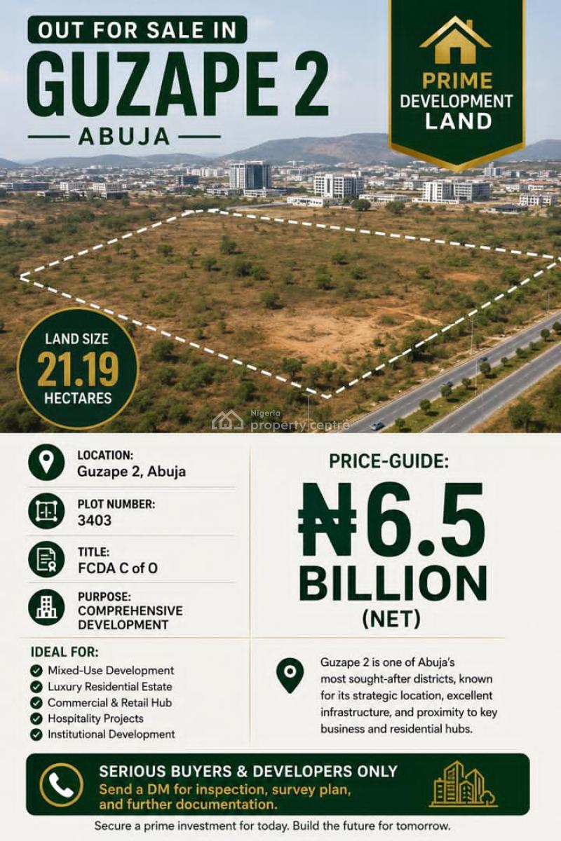 21.19 Hectares of Land, Guzape 2, Guzape District, Abuja, Mixed-use Land for Sale