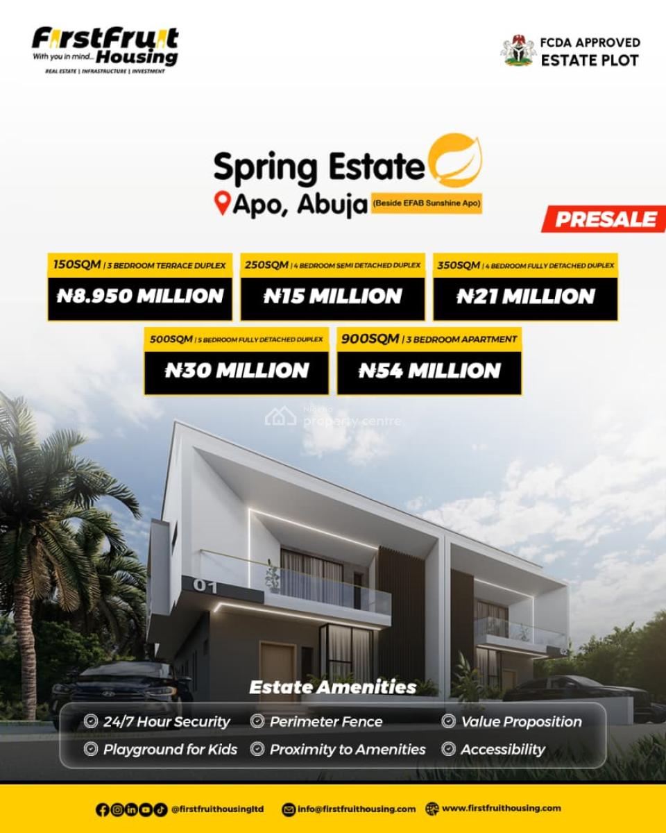 Luxury 4 Bedroom Fully Detached Duplex, Spring Estate, Apo, Abuja, Mixed-use Land for Sale
