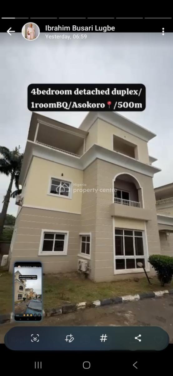 4 Bed 1bq Detached Duplex, Asokoro, Asokoro District, Abuja, Detached Duplex for Sale