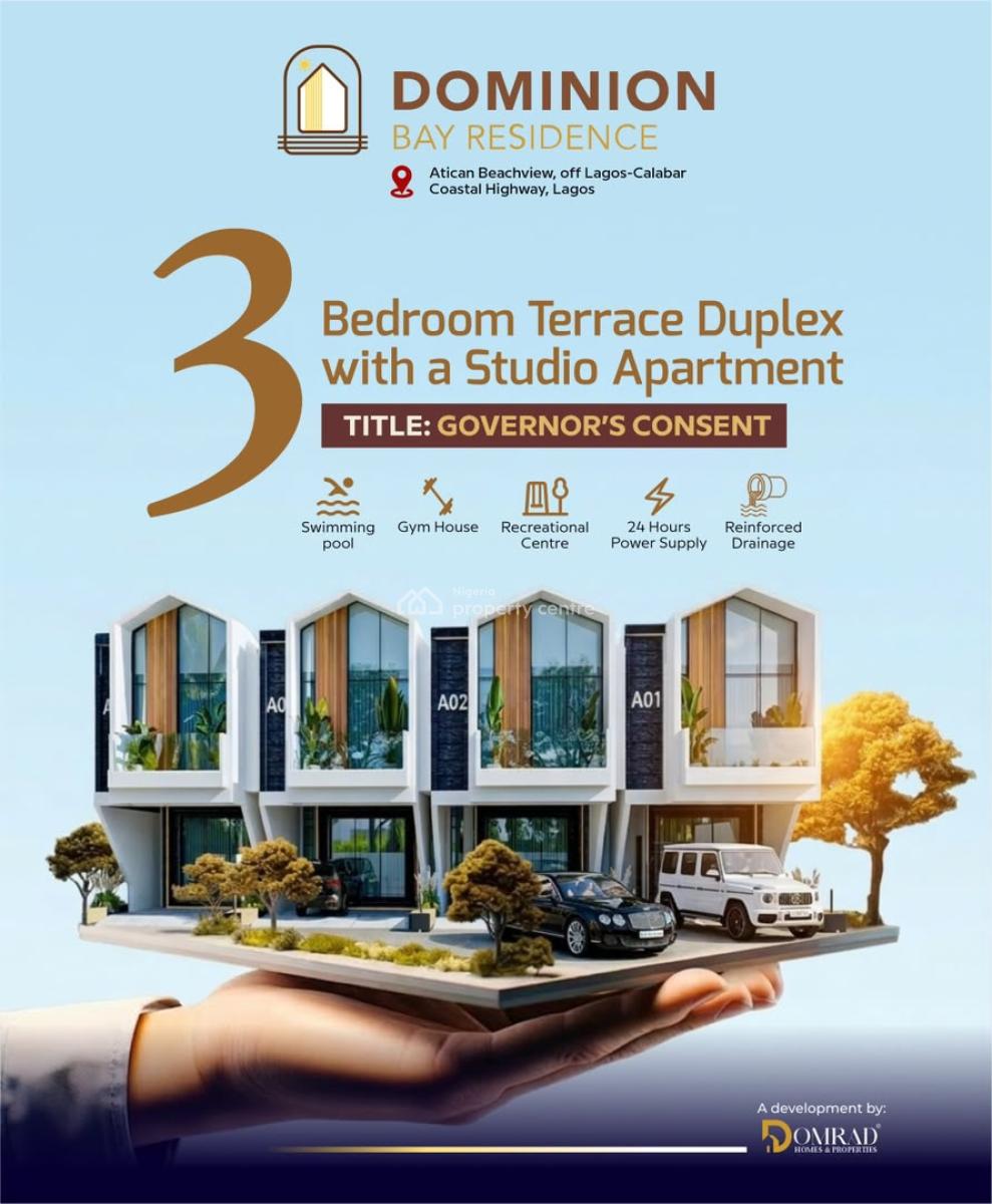 Luxury 3 Bedroom at Dominion Bay Residence, Within Atican Beach Estate and 15 Mins Drive From Victoria Island, Ajah, Lagos, Terraced Duplex for Sale