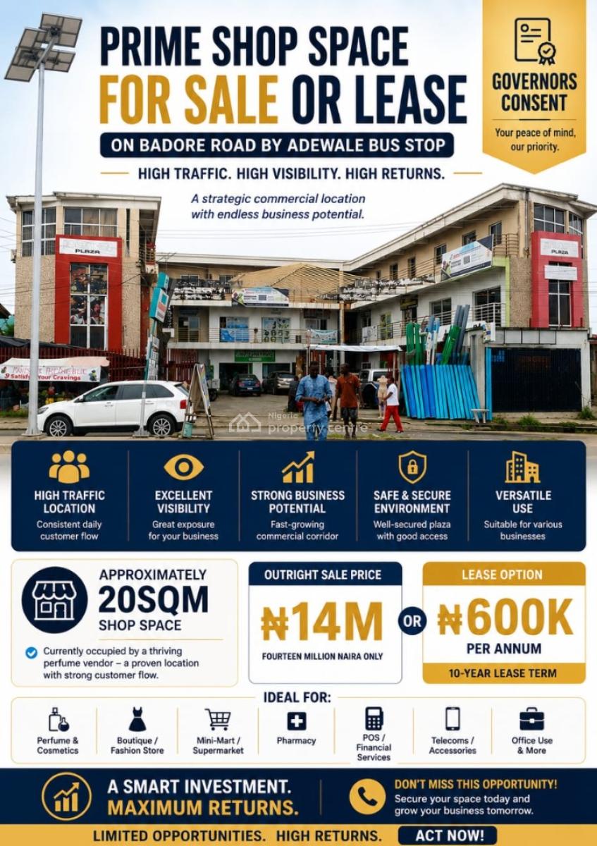 Prime Shop Space, Adewale Street Badore, Ajah, Lagos, Commercial Property for Sale