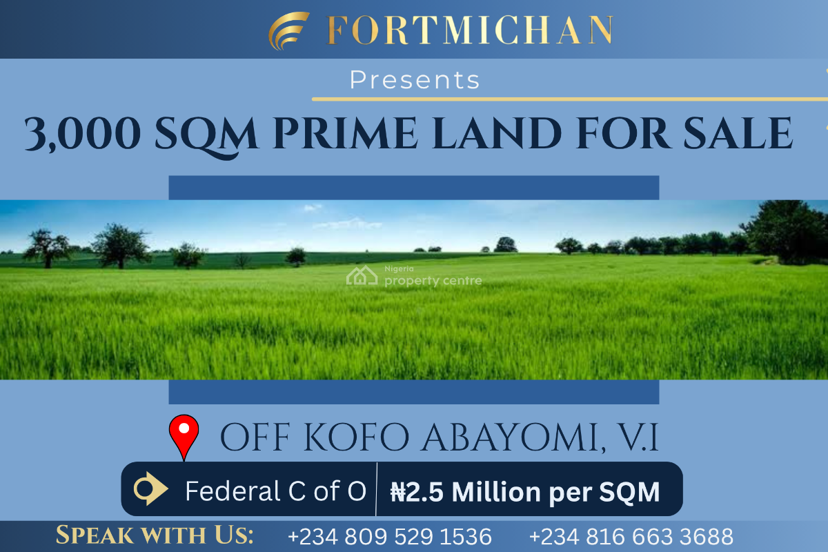 3,000 Sqm Prime Land, Off Kofo Abayomi, Victoria Island (vi), Lagos, Land for Sale