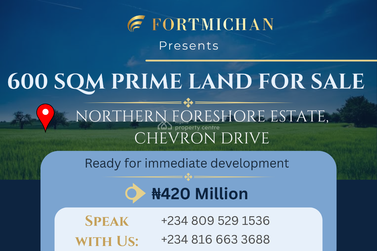 600 Sqm Prime Land, Northern Foreshore Estate, Chevron Drive, Lekki, Lagos, Land for Sale