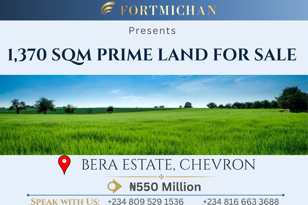 1,370 Sqm Prime Land, Bera Estate, Chevron, Lekki, Lagos, Land for Sale