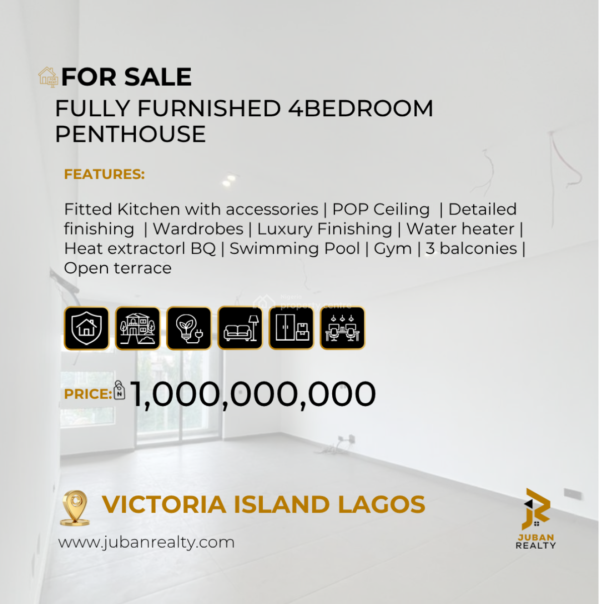 Fully Furnished 4 Bedroom Penthouse ., Victoria Island (vi), Lagos, House for Sale